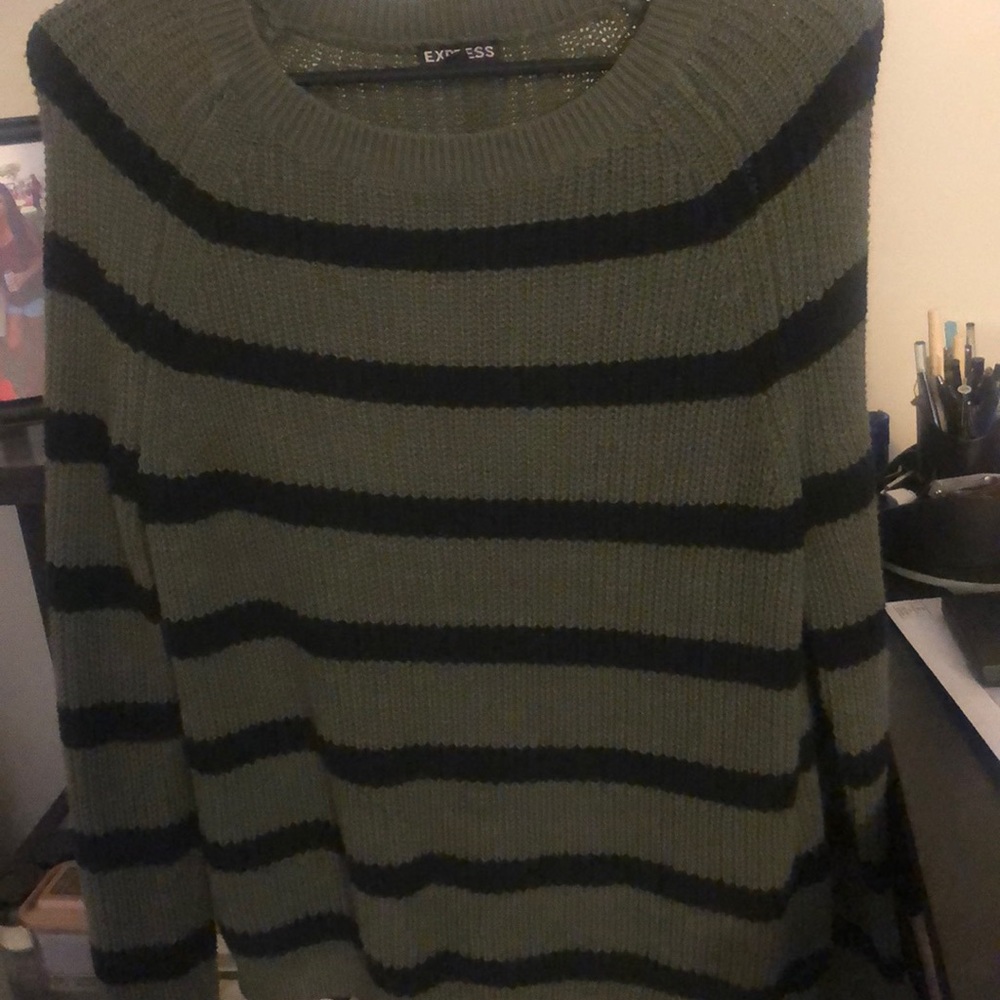 Express Green and Black Striped Sweater